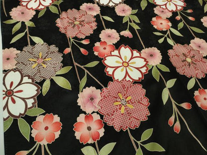 平和屋本店●極上　振袖　枝垂れ花　黒地　金彩　逸品　DZAB6834kh6
