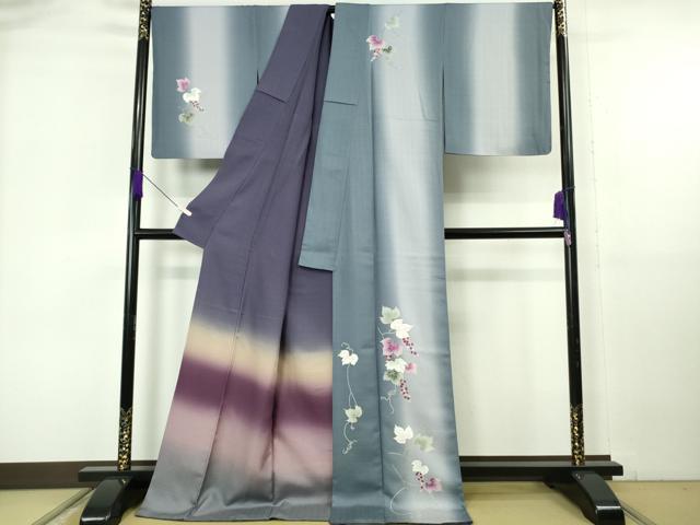 平和屋本店●極上　訪問着　リバーシブル　葡萄蔦の葉　暈し染め　金彩　やまと誂製　ロング丈　逸品　DZAB6835kh6