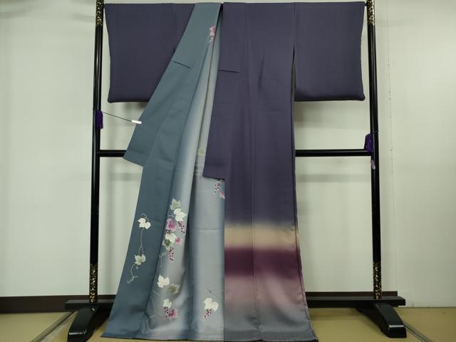 平和屋本店●極上　訪問着　リバーシブル　葡萄蔦の葉　暈し染め　金彩　やまと誂製　ロング丈　逸品　DZAB6835kh6