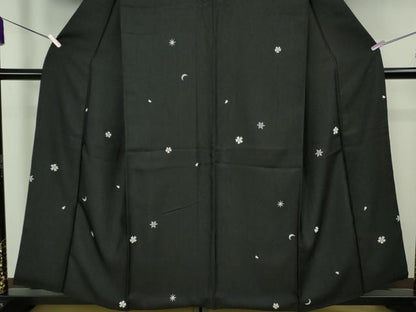 平和屋本店●極上　創業200年・7代目永治屋清左衛門　お召　唐織　三日月　桜　雪華　黒地　やまと誂製　逸品　DZAB6836kh6