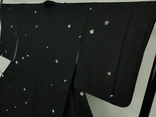 平和屋本店●極上　創業200年・7代目永治屋清左衛門　お召　唐織　三日月　桜　雪華　黒地　やまと誂製　逸品　DZAB6836kh6