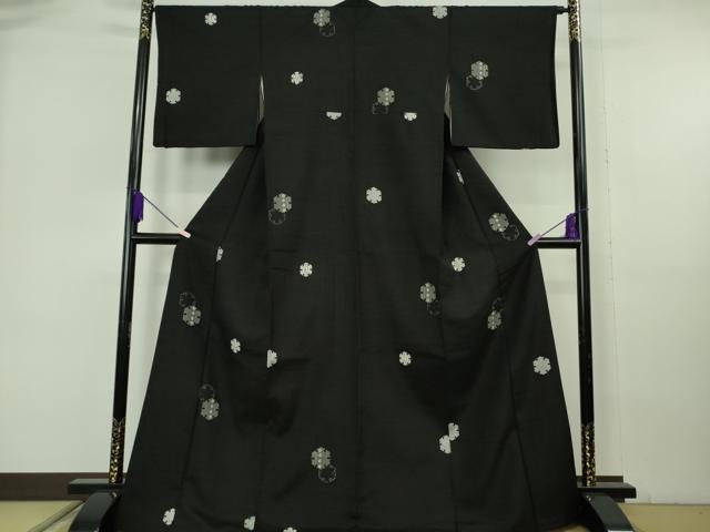 平和屋本店●極上　銀座もとじ　小紋　紬地　雪輪重ね　黒地　たとう紙付き　逸品　DZAB6837kh6