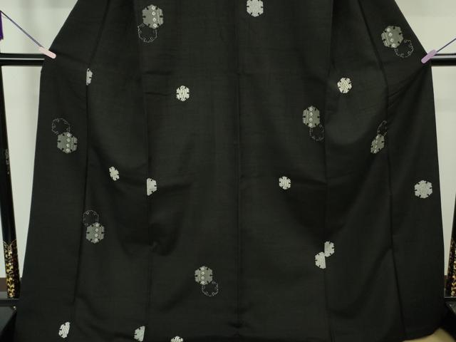 平和屋本店●極上　銀座もとじ　小紋　紬地　雪輪重ね　黒地　たとう紙付き　逸品　DZAB6837kh6