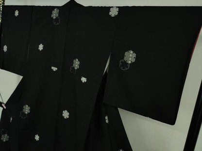 平和屋本店●極上　銀座もとじ　小紋　紬地　雪輪重ね　黒地　たとう紙付き　逸品　DZAB6837kh6
