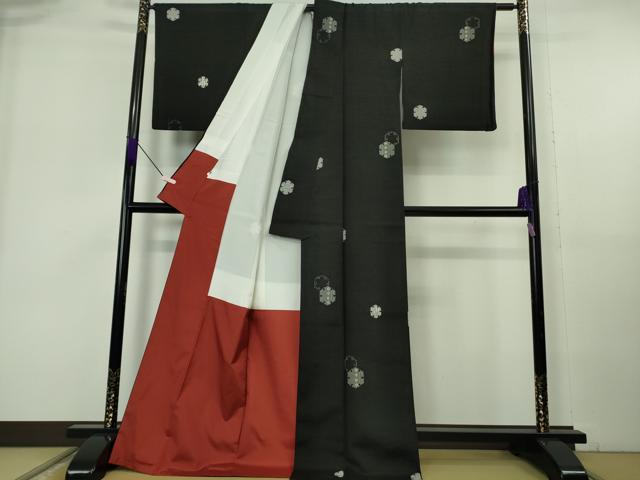 平和屋本店●極上　銀座もとじ　小紋　紬地　雪輪重ね　黒地　たとう紙付き　逸品　DZAB6837kh6