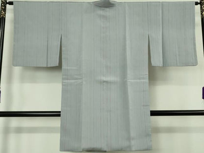 平和屋着物∞極上　道中着　ロング丈　縞　灰青色地　鬼しぼ縮緬　ゑり善扱い　逸品　DZAB6840kh6