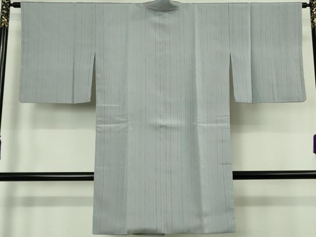 平和屋着物∞極上　道中着　ロング丈　縞　灰青色地　鬼しぼ縮緬　ゑり善扱い　逸品　DZAB6840kh6
