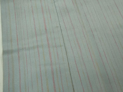 平和屋着物∞極上　道中着　ロング丈　縞　灰青色地　鬼しぼ縮緬　ゑり善扱い　逸品　DZAB6840kh6