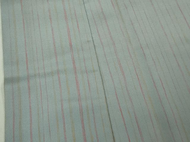 平和屋着物∞極上　道中着　ロング丈　縞　灰青色地　鬼しぼ縮緬　ゑり善扱い　逸品　DZAB6840kh6