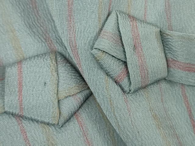 平和屋着物∞極上　道中着　ロング丈　縞　灰青色地　鬼しぼ縮緬　ゑり善扱い　逸品　DZAB6840kh6
