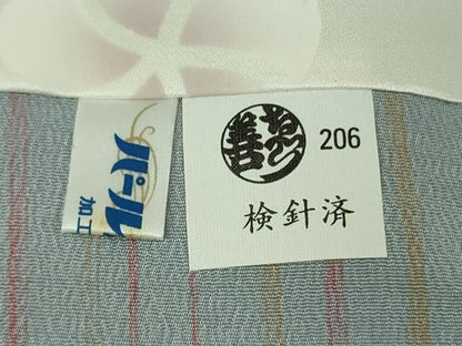 平和屋着物∞極上　道中着　ロング丈　縞　灰青色地　鬼しぼ縮緬　ゑり善扱い　逸品　DZAB6840kh6