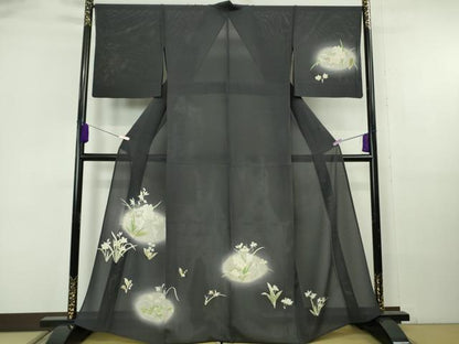 平和屋本店＊極上 夏物 訪問着 変わり絽 草花文 藍鉄色地 暈し染め 金彩 逸品 DZAB6844kh6