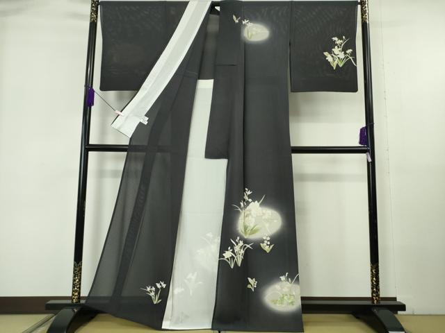 平和屋本店＊極上 夏物 訪問着 変わり絽 草花文 藍鉄色地 暈し染め 金彩 逸品 DZAB6844kh6