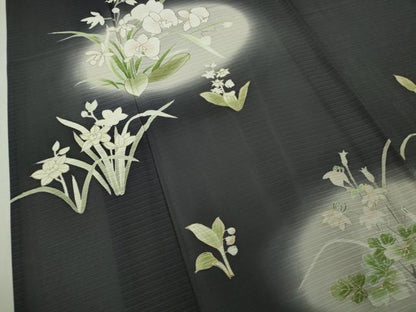平和屋本店＊極上 夏物 訪問着 変わり絽 草花文 藍鉄色地 暈し染め 金彩 逸品 DZAB6844kh6