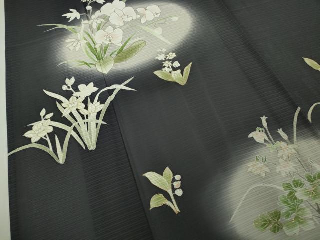 平和屋本店＊極上 夏物 訪問着 変わり絽 草花文 藍鉄色地 暈し染め 金彩 逸品 DZAB6844kh6