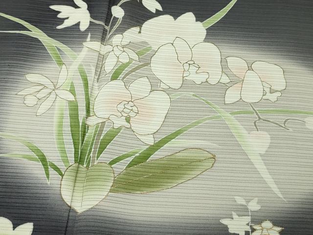 平和屋本店＊極上 夏物 訪問着 変わり絽 草花文 藍鉄色地 暈し染め 金彩 逸品 DZAB6844kh6