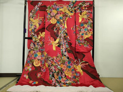 平和屋本店●極上　中国三大刺繍 相良刺繍 色打掛 お引きずり 和装 婚礼 結婚式 花嫁　駒刺繍　束ね熨斗鳳凰花車　金糸　逸品　DZAB6850kh6