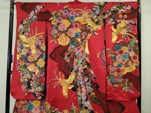 平和屋本店●極上　中国三大刺繍 相良刺繍 色打掛 お引きずり 和装 婚礼 結婚式 花嫁　駒刺繍　束ね熨斗鳳凰花車　金糸　逸品　DZAB6850kh6