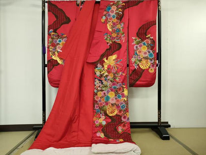平和屋本店●極上　中国三大刺繍 相良刺繍 色打掛 お引きずり 和装 婚礼 結婚式 花嫁　駒刺繍　束ね熨斗鳳凰花車　金糸　逸品　DZAB6850kh6