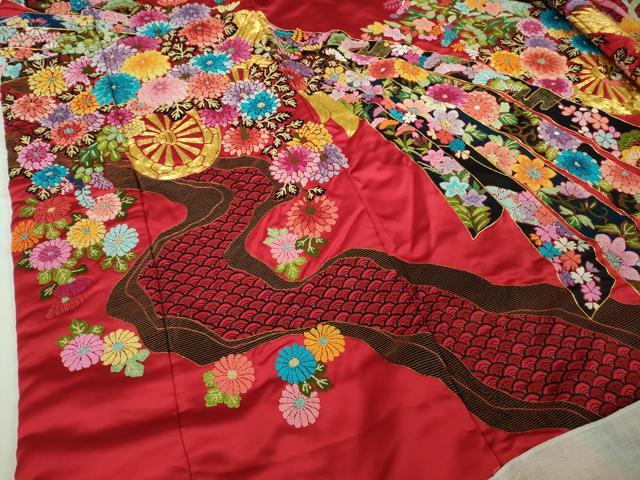 平和屋本店●極上　中国三大刺繍 相良刺繍 色打掛 お引きずり 和装 婚礼 結婚式 花嫁　駒刺繍　束ね熨斗鳳凰花車　金糸　逸品　DZAB6850kh6