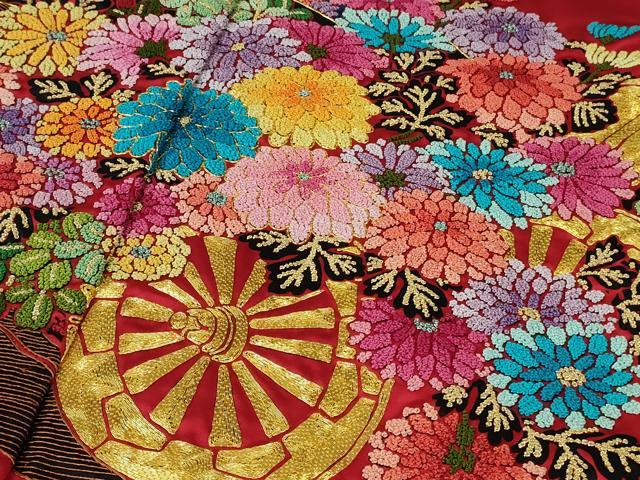 平和屋本店●極上　中国三大刺繍 相良刺繍 色打掛 お引きずり 和装 婚礼 結婚式 花嫁　駒刺繍　束ね熨斗鳳凰花車　金糸　逸品　DZAB6850kh6