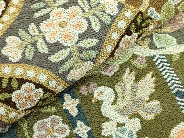 平和屋本店●最高級　中国三大刺繍　総相良刺繍　総刺繍　袋帯　200万粒　総詰　切嵌花鳥文　金糸　逸品　DZAB6851kh6