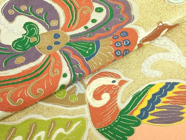 平和屋着物●極上　西陣　白綾苑大庭　六通柄袋帯　唐織　花鳥文　金銀糸　逸品　DZAB6856kh6
