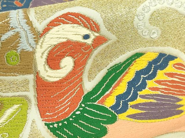 平和屋着物●極上　西陣　白綾苑大庭　六通柄袋帯　唐織　花鳥文　金銀糸　逸品　DZAB6856kh6
