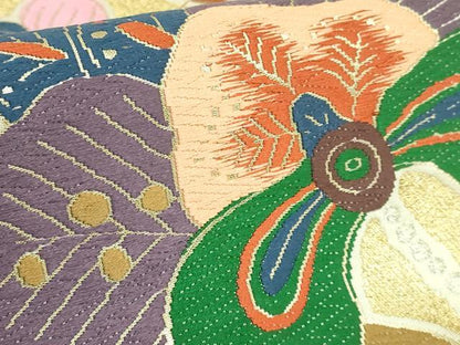 平和屋着物●極上　西陣　白綾苑大庭　六通柄袋帯　唐織　花鳥文　金銀糸　逸品　DZAB6856kh6