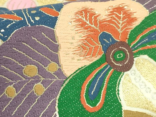 平和屋着物●極上　西陣　白綾苑大庭　六通柄袋帯　唐織　花鳥文　金銀糸　逸品　DZAB6856kh6
