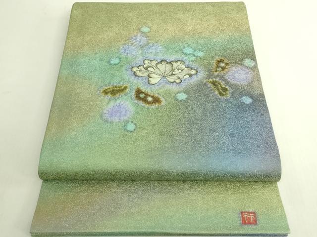 平和屋本店●極上　久保田一竹　幻の辻が花　太鼓柄袋帯　舞花文　銀通し地　逸品　DZAB6857kh6