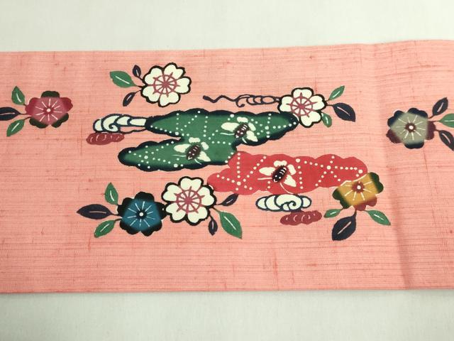 平和屋着物●極上　染工房まきや　真喜屋均　九寸名古屋帯　紬地　花蝶文　宍色地　逸品　DZAB6870kh6