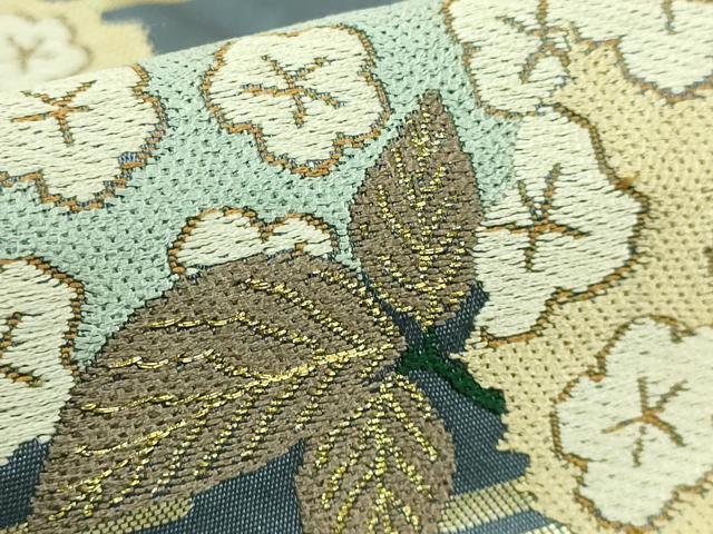 平和屋着物●極上　西陣　白綾苑大庭　六通柄袋帯　紫陽花　金糸　湊鼠色地　逸品　DZAB6874kh6