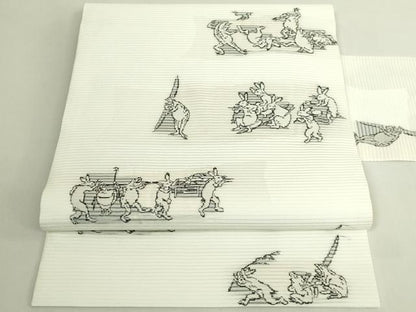 平和屋着物＊極上　夏物　九寸名古屋帯　鳥獣戯画　逸品　未使用　DZAB6875kh6