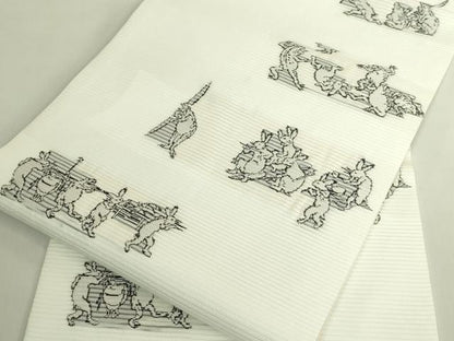 平和屋着物＊極上　夏物　九寸名古屋帯　鳥獣戯画　逸品　未使用　DZAB6875kh6