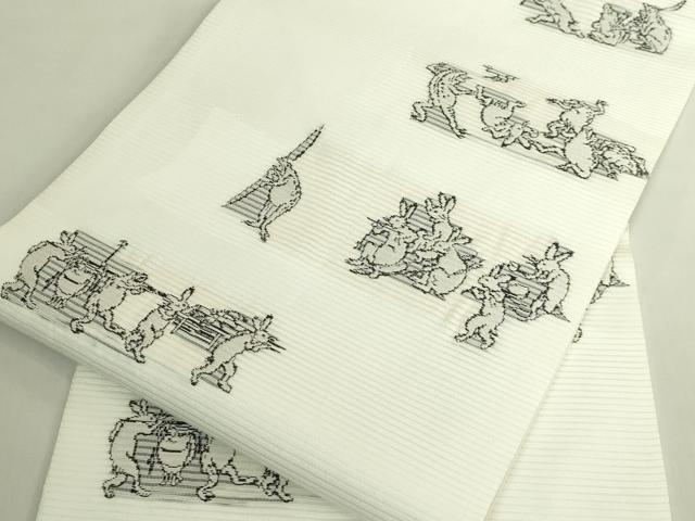 平和屋着物＊極上　夏物　九寸名古屋帯　鳥獣戯画　逸品　未使用　DZAB6875kh6