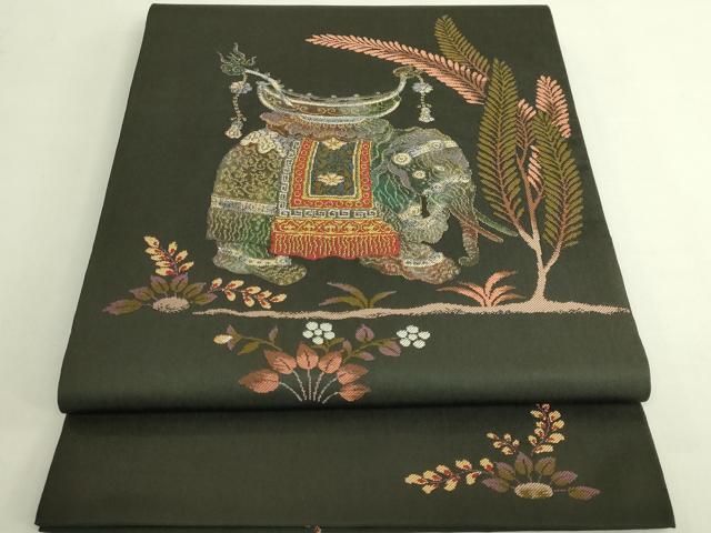平和屋着物●極上　太鼓柄袋帯　インドゾウ　羊羹色地　金銀糸　逸品　DZAB6876kh6