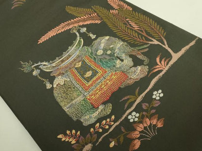 平和屋着物●極上　太鼓柄袋帯　インドゾウ　羊羹色地　金銀糸　逸品　DZAB6876kh6