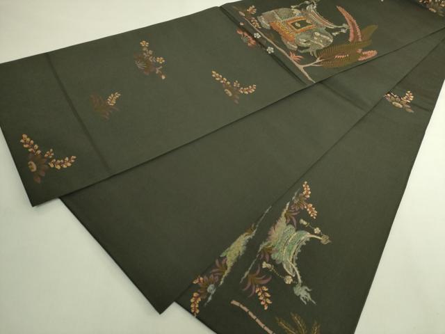 平和屋着物●極上　太鼓柄袋帯　インドゾウ　羊羹色地　金銀糸　逸品　DZAB6876kh6