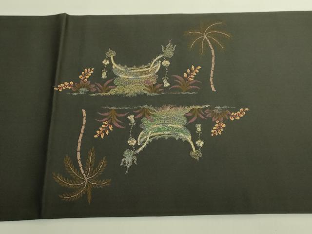 平和屋着物●極上　太鼓柄袋帯　インドゾウ　羊羹色地　金銀糸　逸品　DZAB6876kh6
