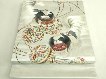 平和屋本店●極上　中国三大刺繍　蘇州刺繍　総刺繍　太鼓柄袋帯　狆　金銀糸　逸品　DZAB6879kh6