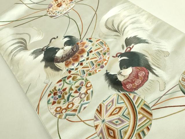 平和屋本店●極上　中国三大刺繍　蘇州刺繍　総刺繍　太鼓柄袋帯　狆　金銀糸　逸品　DZAB6879kh6