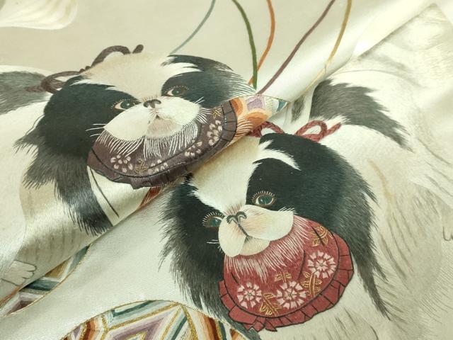 平和屋本店●極上　中国三大刺繍　蘇州刺繍　総刺繍　太鼓柄袋帯　狆　金銀糸　逸品　DZAB6879kh6