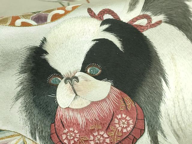 平和屋本店●極上　中国三大刺繍　蘇州刺繍　総刺繍　太鼓柄袋帯　狆　金銀糸　逸品　DZAB6879kh6