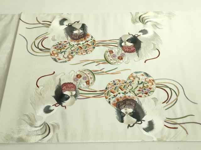 平和屋本店●極上　中国三大刺繍　蘇州刺繍　総刺繍　太鼓柄袋帯　狆　金銀糸　逸品　DZAB6879kh6