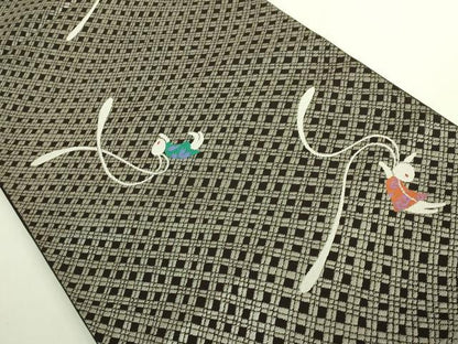 平和屋本店●極上　世界的人形師　辻村寿三郎　ジュサブロー　六通柄袋帯　兎　憲法黒茶色地　銀糸　逸品　DZAB6891kh6