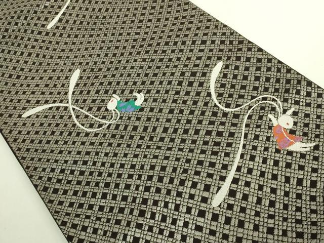 平和屋本店●極上　世界的人形師　辻村寿三郎　ジュサブロー　六通柄袋帯　兎　憲法黒茶色地　銀糸　逸品　DZAB6891kh6