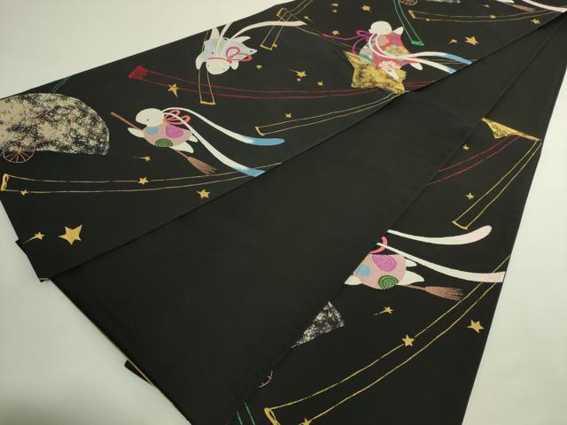 平和屋本店●極上　世界的人形師　辻村寿三郎　ジュサブロー　六通柄袋帯　花兎　星空　黒地　金糸　逸品　DZAB6895kh6
