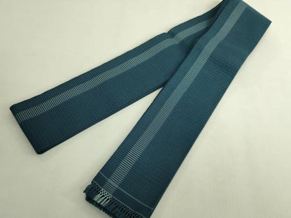 平和屋着物＊極上　夏物　男性　角帯　絽綴れ　間道　高麗納戸色地　逸品　DZAB6913kh6