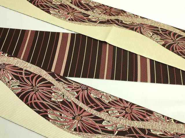 平和屋着物●極上　本場筑前博多織　両面　半幅帯　草花文　横段文　協和織物　証紙付き　逸品　未使用　DZAB6916kh6